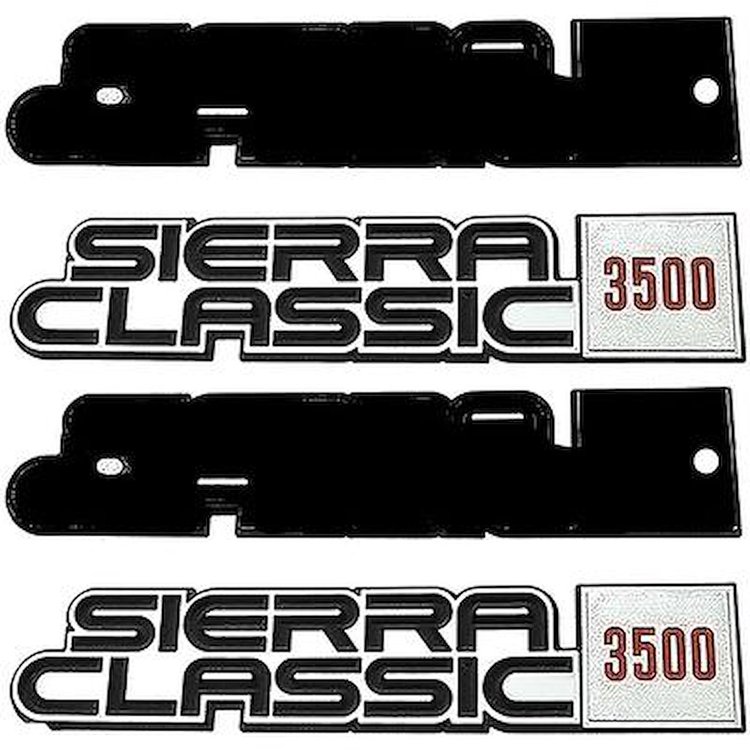 EM1711K 1981-86 GMC C/K, 1989-91 GMC R/V Truck, SUV; Fender Emblem Set; Sierra Classic 3500