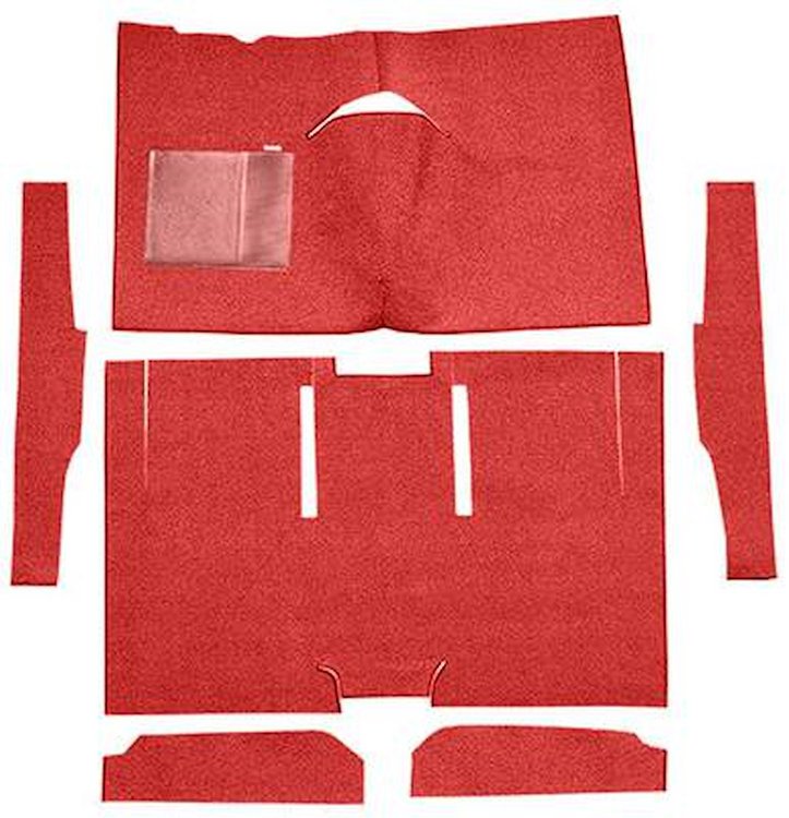 F9161202 1960-65 Falcon/Comet 2-Door Sedan/Ranchero w/ Column Shift; Cut & Sewn; Loop Carpet; Kit; Red