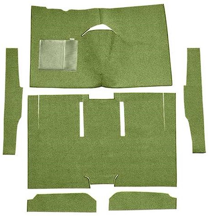 F9161219 1960-65 Falcon/Comet 2-Door Sedan/Ranchero w/ Column Shift; Cut & Sewn; Loop Carpet; Kit; Moss Green