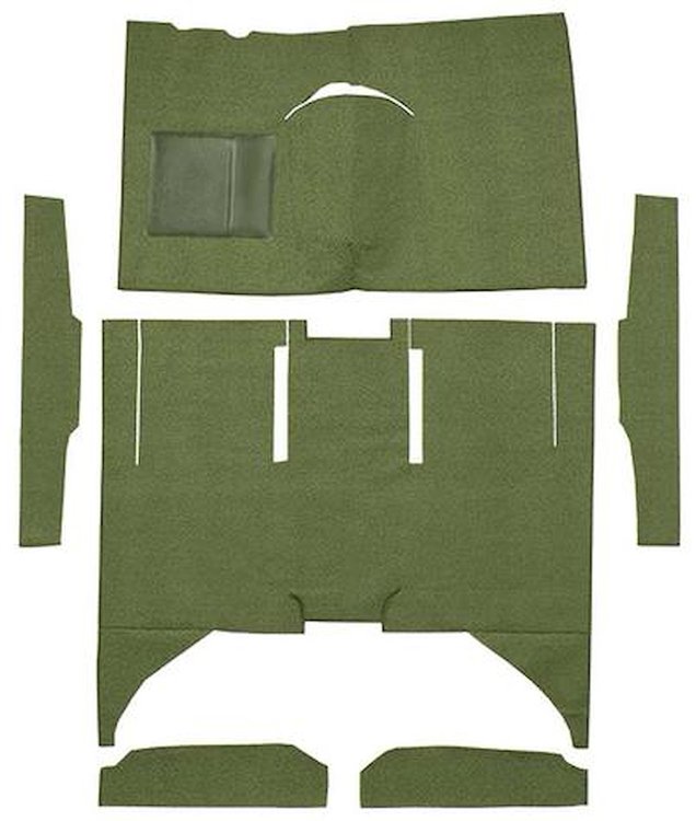 F9161619 1960-65 Falcon/Comet 4-Door Sedan w/ Column Shift Cut & Sewn; Loop Carpet; Kit; Moss Green