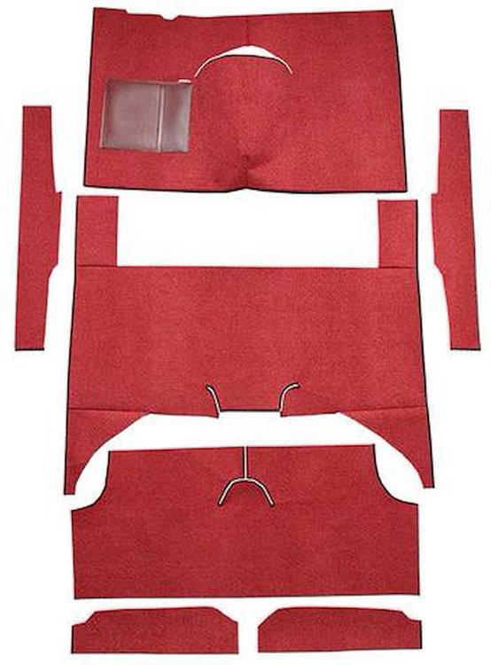 F9161902 1960-65 Falcon/Comet 4-Door Wagon w/ Column Shift; Cut & Sewn; Loop Carpet; Kit; Red