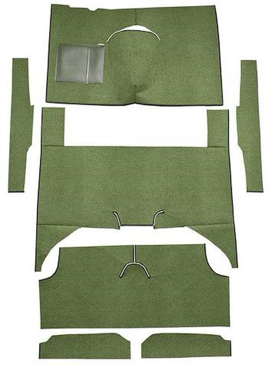 F9161919 1960-65 Falcon/Comet 4-Door Wagon w/ Column Shift; Cut & Sewn; Loop Carpet; Kit; Moss Green