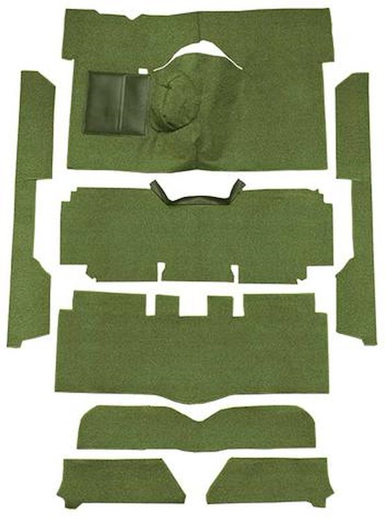 F9175019 1963-65 Falcon/Comet Convertible V8 w/ Floor Shift; Cut & Sewn; Loop Carpet; Kit; Moss Green