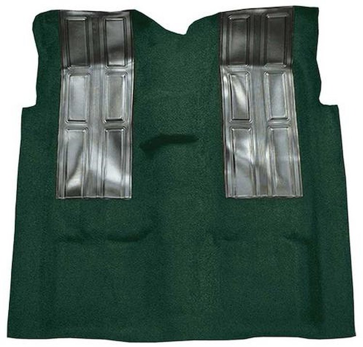 F9449213 1972-73 Ford Ranchero GT 4-Speed; Loop Carpet; Kit w/ 2; Black Inserts; Dark Green