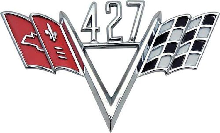 FE427 427 Crossed Flags; Front Fender Emblem