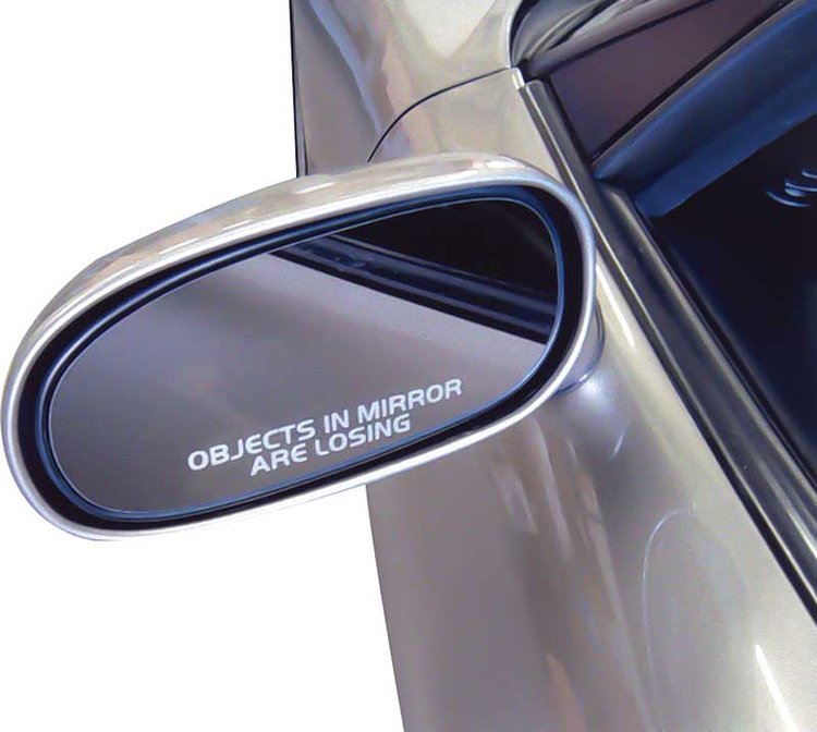 GF18000 "Objects In Mirror Are Losing " Exterior Side Mirror Decal, 4" x 5/8"