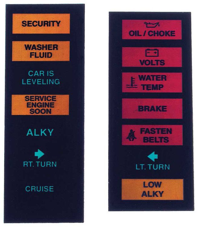 GN110312 1984-87 Buick Regal; Dash Filter Lenses; With ALKY Wording; Pair