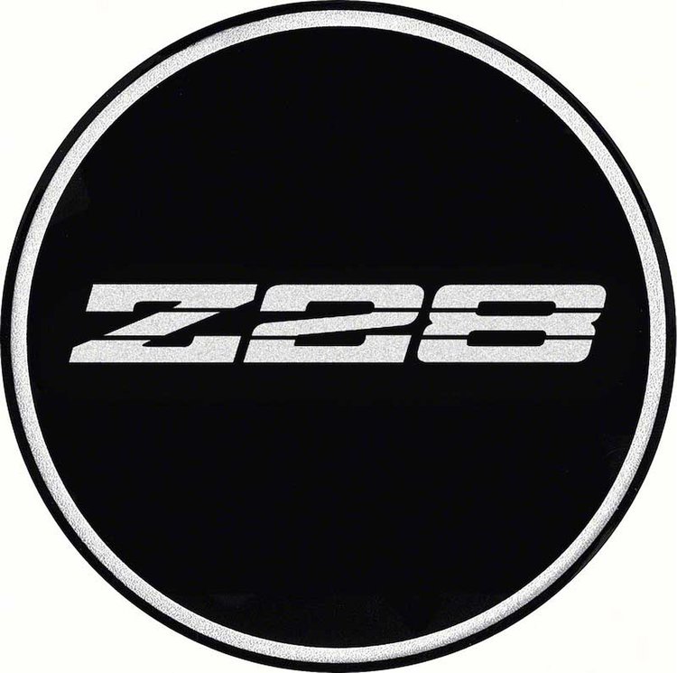 R15 Wheel Center Cap Emblem Z28 2-15/16 Chrome Logo/Black Background
