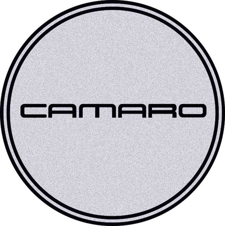 R15 Wheel Center Cap Emblem 2-15/16 Black Camaro Logo/Silver Background