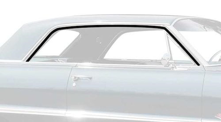 K430 Roof Rail Weatherstrip 1963-64 Impala, GM Full-Size; 2 Door Hardtop; Pair; Various Models