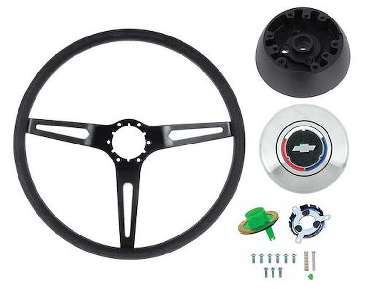 K619B Comfort Grip Steering Wheel 1969-72 Kit; w/o Tilt Wheel; Black Spokes- Black Grip