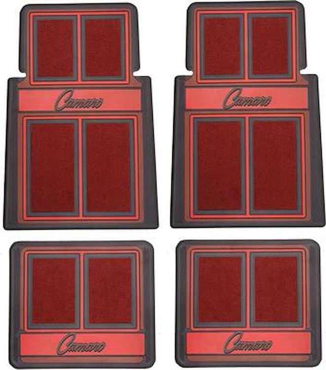 K75802 1967-69 Camaro; Floor Mats; Script Lettering; Front and Rear; Red; 4 Piece Set