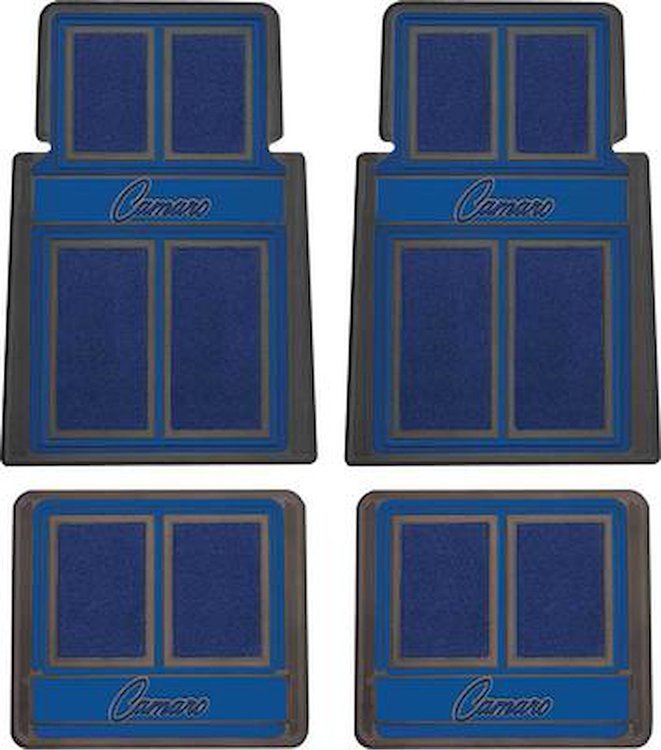 K75808 1967-69 Camaro; Floor Mats; Script Lettering; Front and Rear; Blue; 4 Piece Set