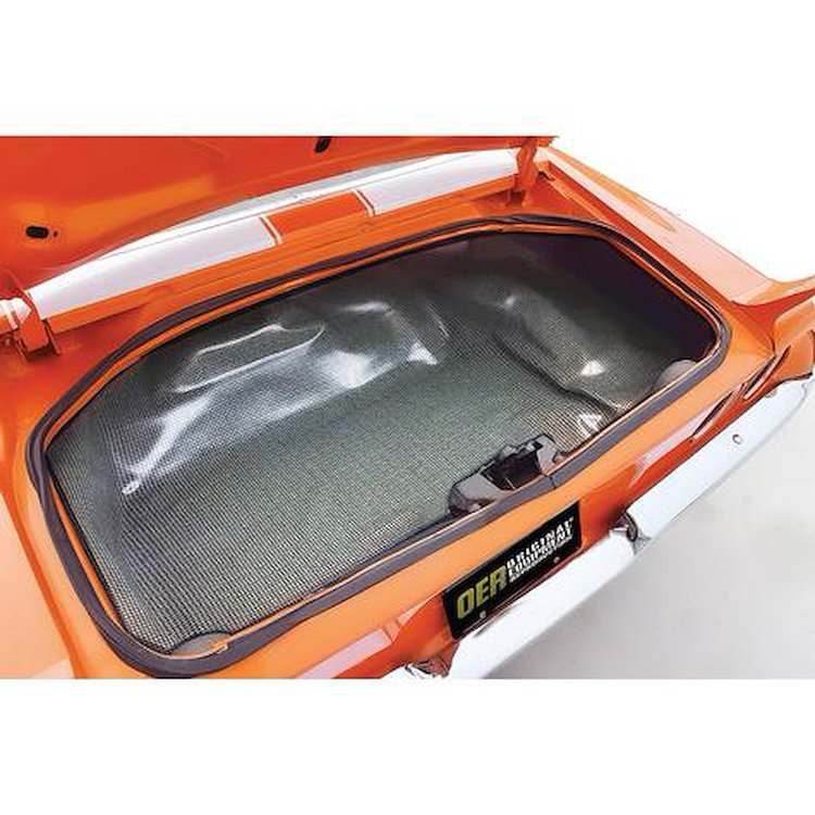 K76001B 1970-73 Camaro, Firebird Vinyl Trunk Mat; Houndstooth Pattern; Aqua & Black