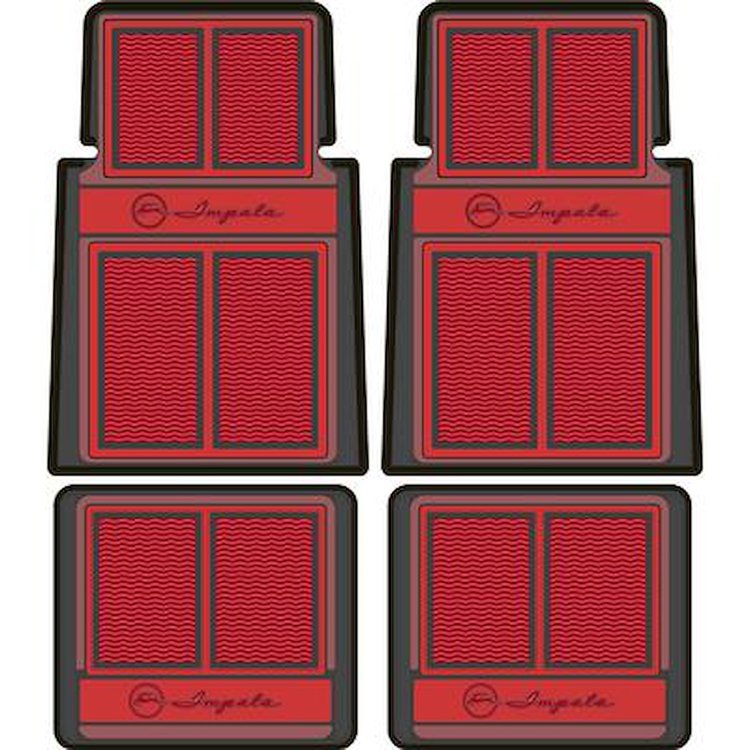 K76102 1958-96 Chevrolet Impala; Floor Mat Set; in.Impala in. Script; Front & Rear; Red; 4 Piece Set