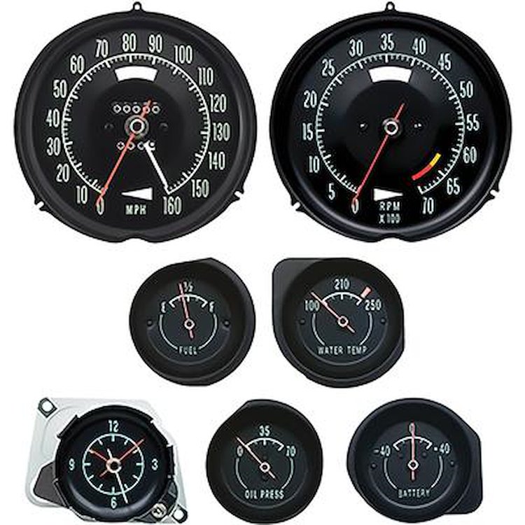 K9697A 1968 Corvette; Dash Gauge Kit; 6500 Redline; With Speed Warning