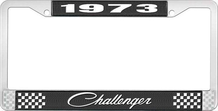 1973 Challenger License Plate Frame - Black & Chrome with White Lettering
