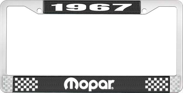 LF121067A License Plate Frame 1967 Mopar Black & Chrome with White Lettering