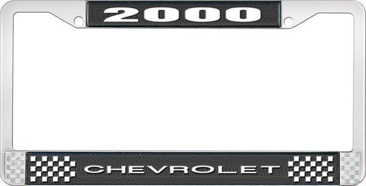 2000 Chevrolet Black And Chrome License Plate Frame With White Lettering