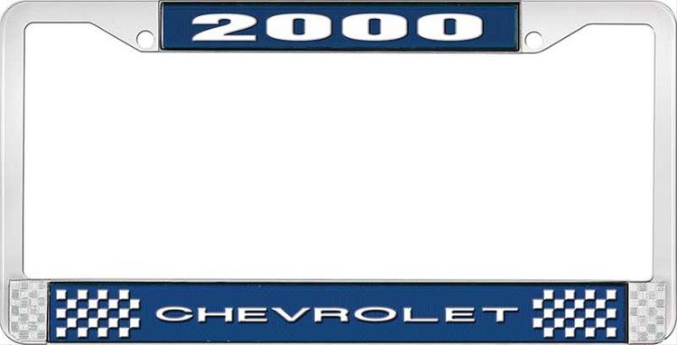 2000 Chevrolet Blue And Chrome License Plate Frame With White Lettering