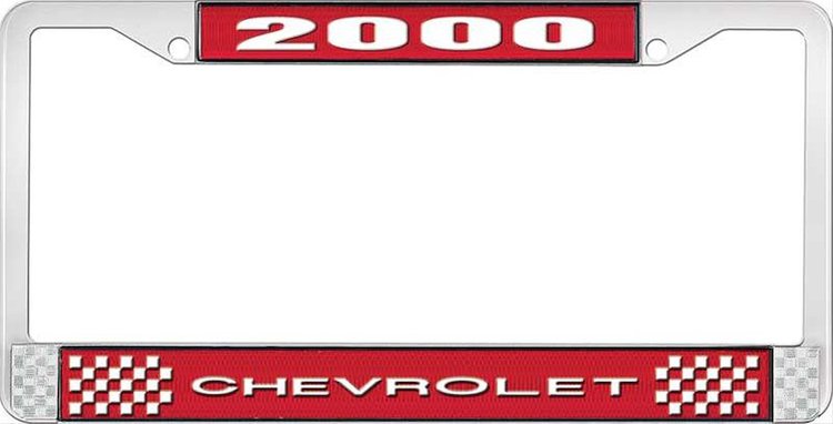 2000 Chevrolet Red And Chrome License Plate Frame With White Lettering