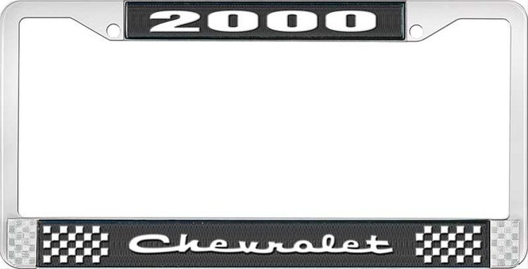 2000 Chevrolet Black And Chrome License Plate Frame With White Lettering