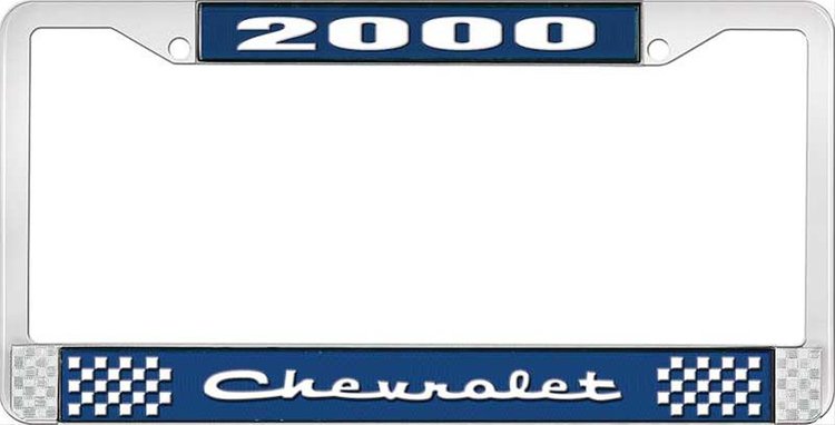 2000 Chevrolet Blue And Chrome License Plate Frame With White Lettering