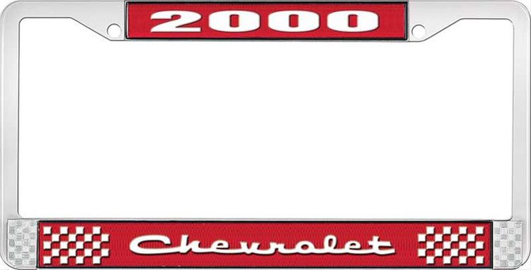 2000 Chevrolet Red And Chrome License Plate Frame With White Lettering