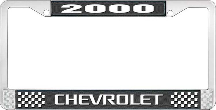 2000 Chevrolet Black And Chrome License Plate Frame With White Lettering