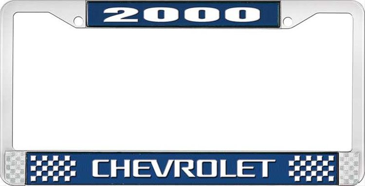 2000 Chevrolet Blue And Chrome License Plate Frame With White Lettering