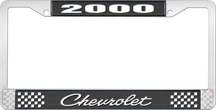 2000 Chevrolet Black And Chrome License Plate Frame With White Lettering