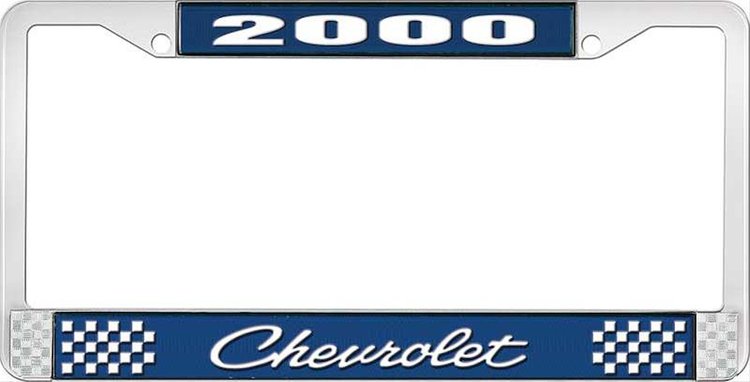 2000 Chevrolet Blue And Chrome License Plate Frame With White Lettering
