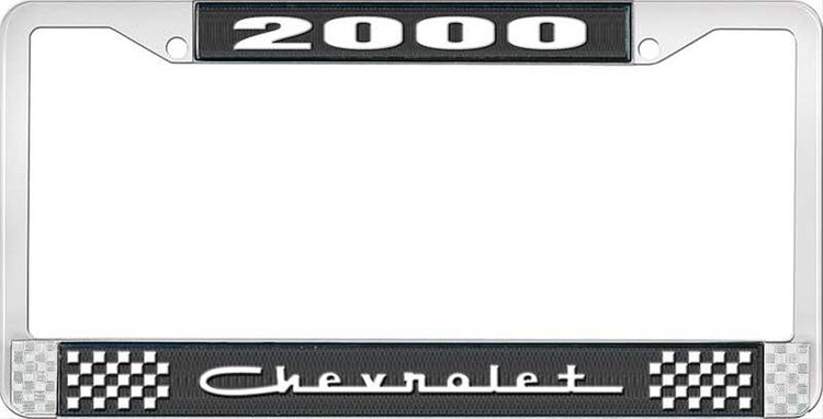 2000 Chevrolet Black And Chrome License Plate Frame With White Lettering