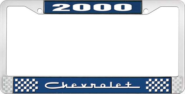 2000 Chevrolet Blue And Chrome License Plate Frame With White Lettering