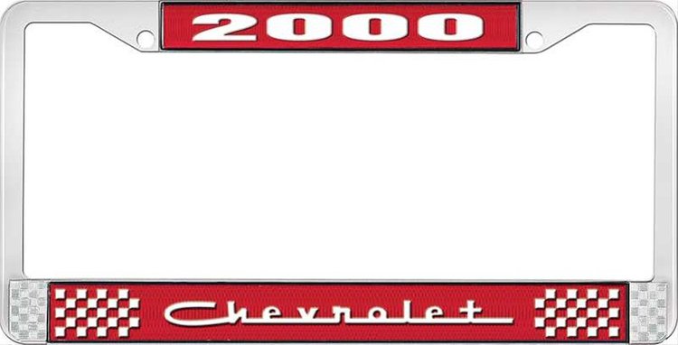 2000 Chevrolet Red And Chrome License Plate Frame With White Lettering
