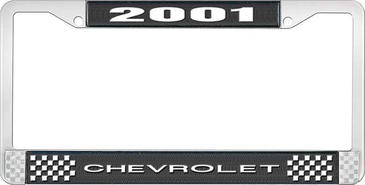 2001 Chevrolet Black And Chrome License Plate Frame With White Lettering