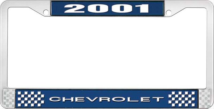 2001 Chevrolet Blue And Chrome License Plate Frame With White Lettering