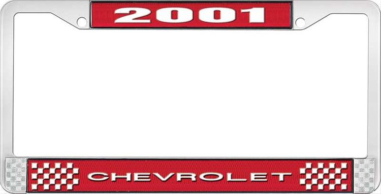 2001 Chevrolet Red And Chrome License Plate Frame With White Lettering