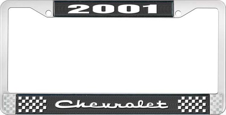 2001 Chevrolet Black And Chrome License Plate Frame With White Lettering