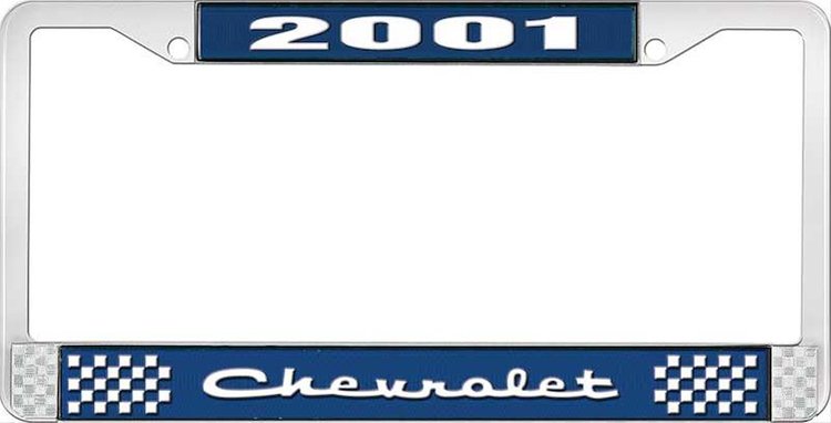 2001 Chevrolet Blue And Chrome License Plate Frame With White Lettering