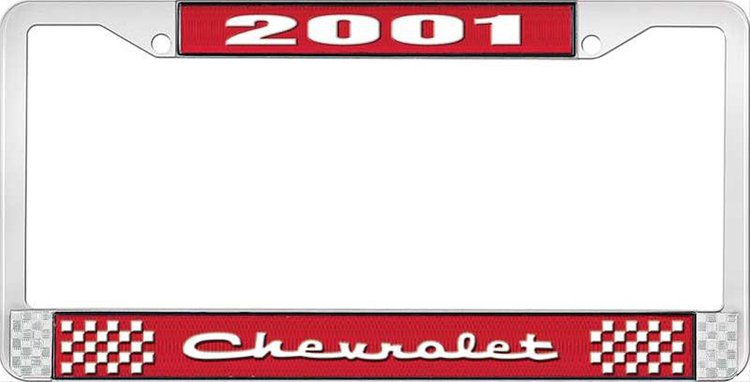 2001 Chevrolet Red And Chrome License Plate Frame With White Lettering