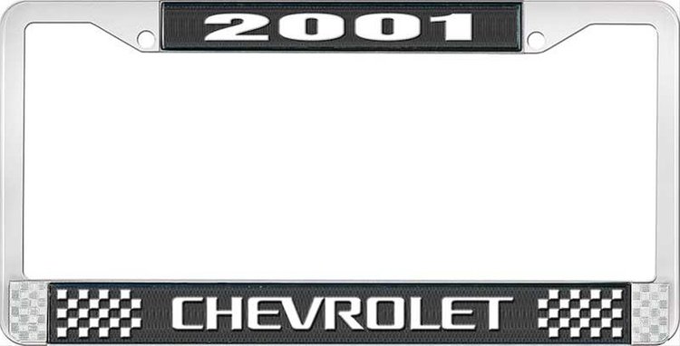2001 Chevrolet Black And Chrome License Plate Frame With White Lettering