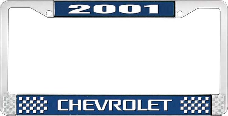 2001 Chevrolet Blue And Chrome License Plate Frame With White Lettering