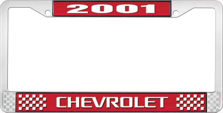 2001 Chevrolet Red And Chrome License Plate Frame With White Lettering