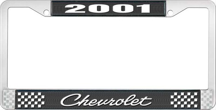 2001 Chevrolet Black And Chrome License Plate Frame With White Lettering
