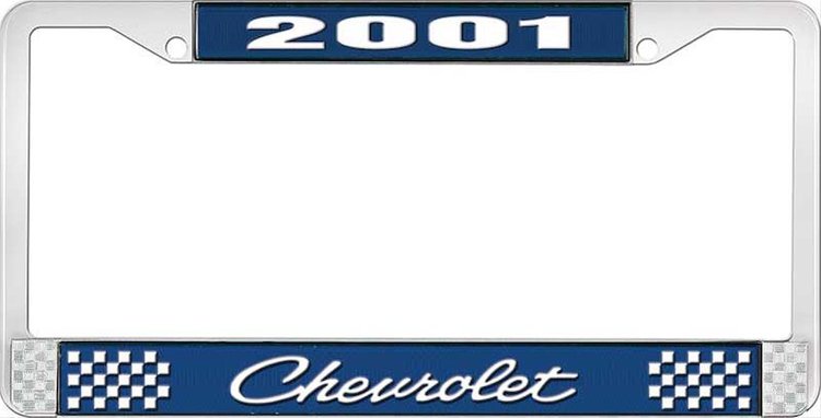 2001 Chevrolet Blue And Chrome License Plate Frame With White Lettering