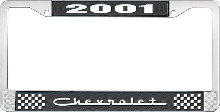 2001 Chevrolet Black And Chrome License Plate Frame With White Lettering