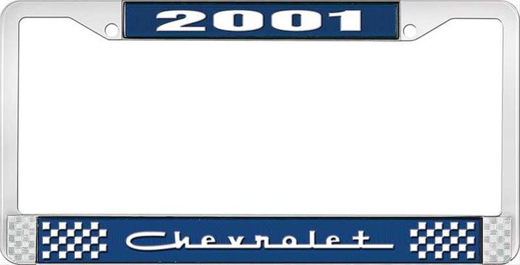 2001 Chevrolet Blue And Chrome License Plate Frame With White Lettering