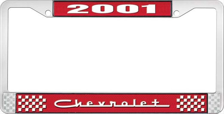 2001 Chevrolet Red And Chrome License Plate Frame With White Lettering