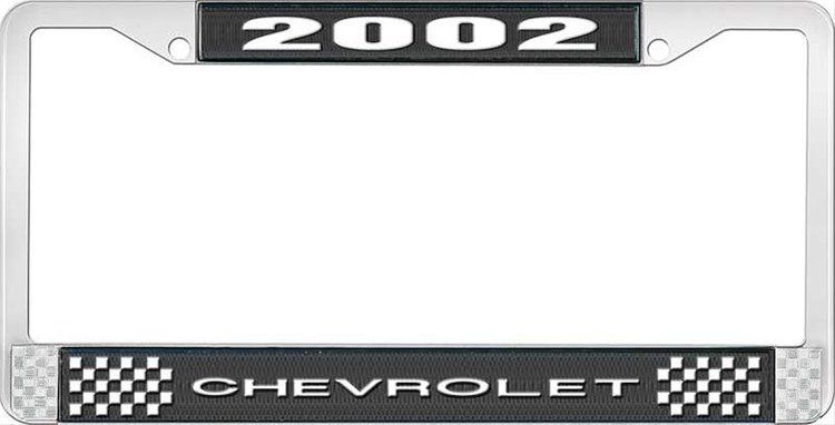2002 Chevrolet Black And Chrome License Plate Frame With White Lettering